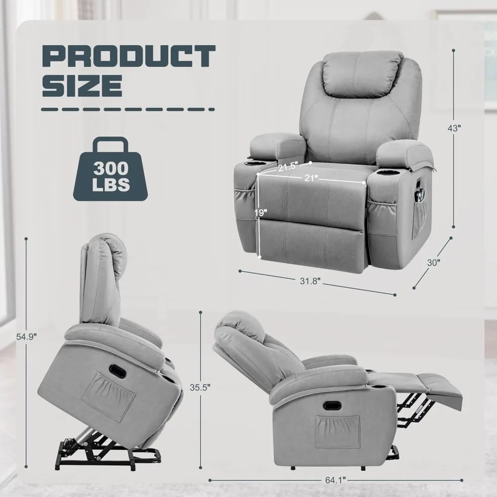 Power Lift Recliner Chair with Heat and Massage for Modern Reclining Sofa Chair with Cup Holders, Salon Furniture