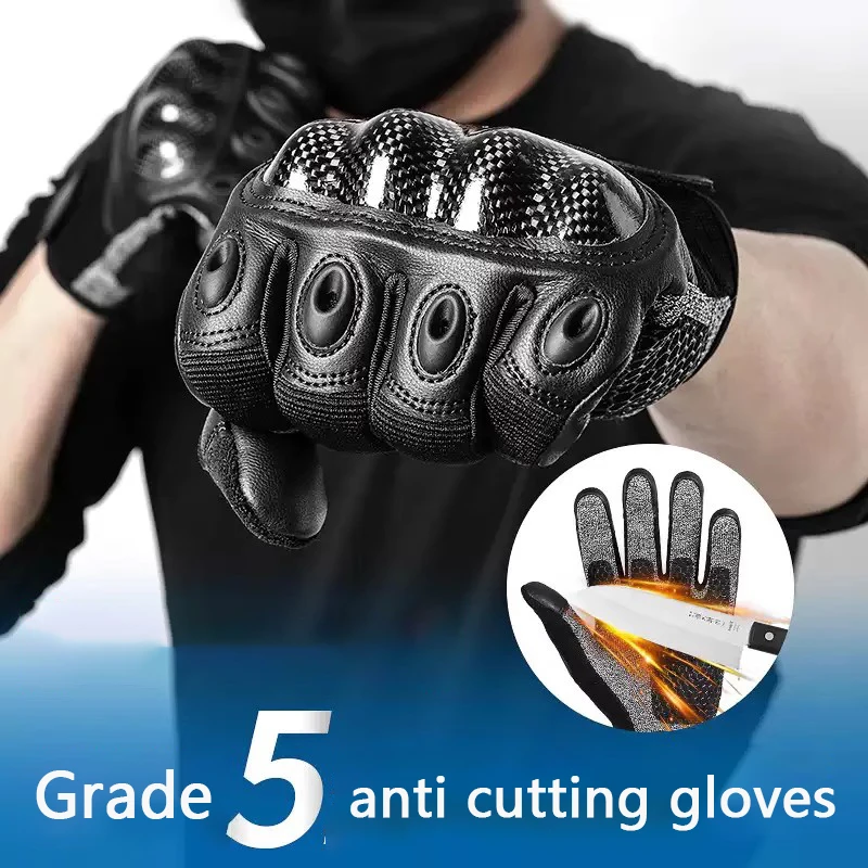 

Summer All Finger Level 5 Anti Cutting Sheepskin Gloves Kevlar Anti Stabbing Carbon Fiber Shell Military Training Fans Men Women