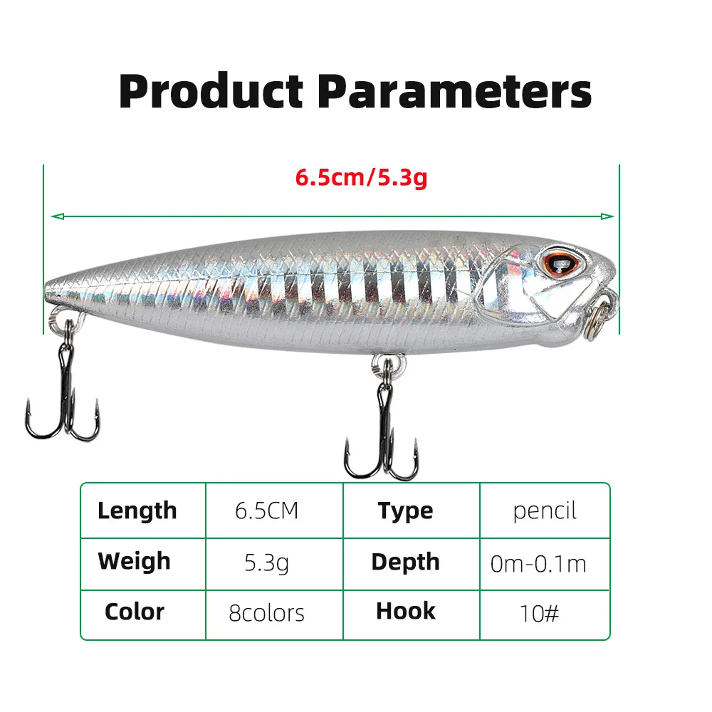 BILLINGS 1pcs Long-Cast 6.5cm/5.3g Pencil-Style Floating Surface Lure for Saltwater & Freshwater Fishing view 2