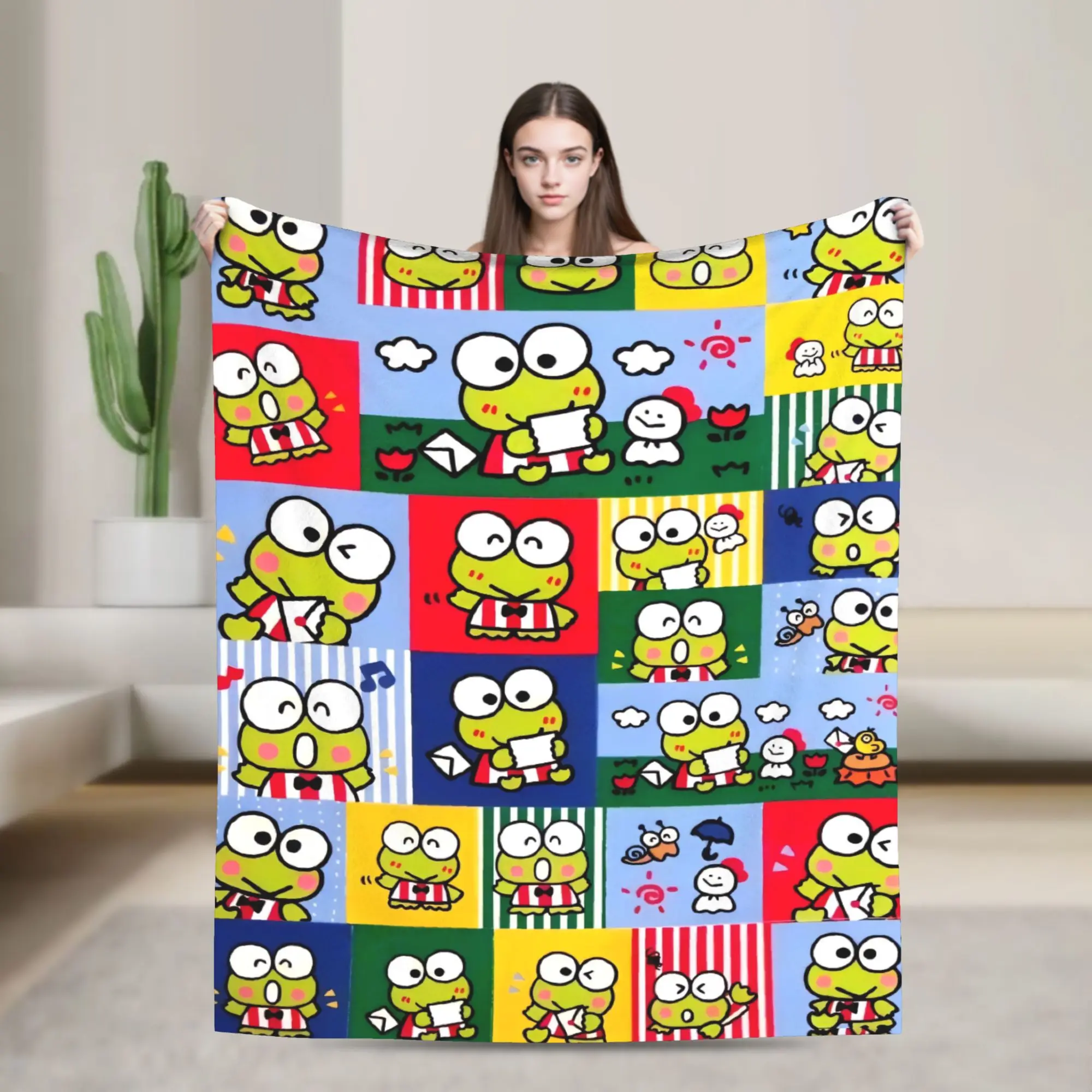 

Warm Blanket Travel Office Cute Frog Kero Kero Keroppi Anime Bedding Throws Flannel Bedspread For Living Room Sofa Bed Cover