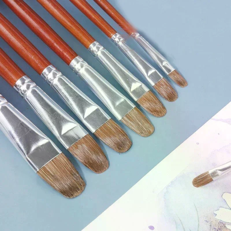 12Pcs/Set High-grade Weasel Hair Oil Painting Brush Hazel Shap Row Pen Long Birch Rod Acrylic Drawing Art Supplies Artist Supply