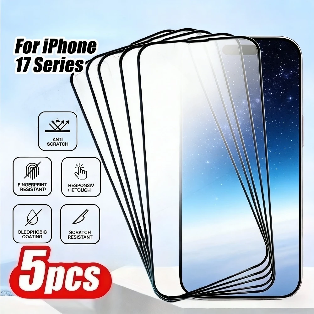 

5Pcs Full Cover Screen Protector for iPhone 17 16 15 14 Pro Max Air 15 16 Plus Tempered Glass for iPhone 13 12 11 Pro XR XS Max