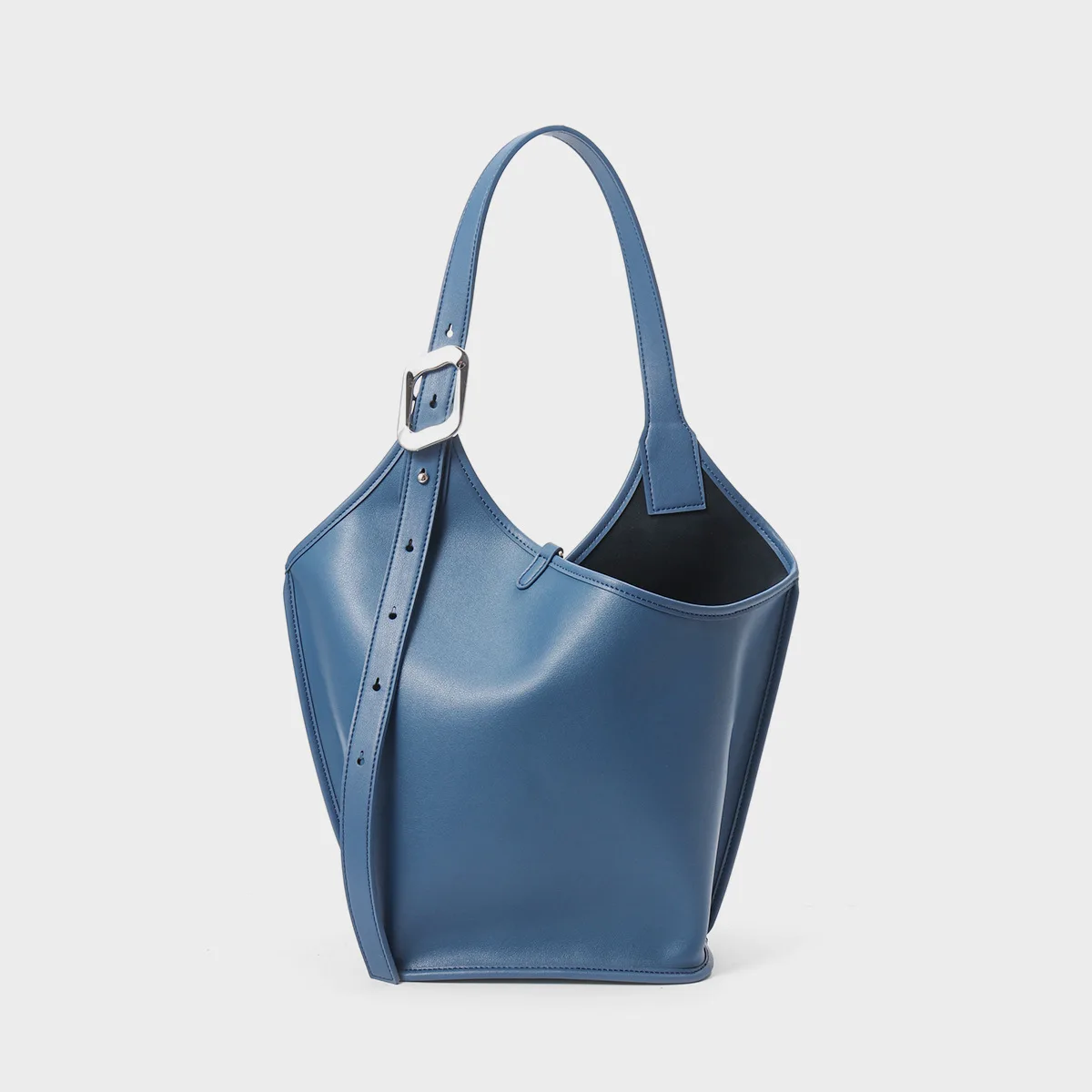 

Large Capacity Bucket Tote Handbag Geometric Elements Plain Cowhide Leather Female Commuter Travel Armpit Bag