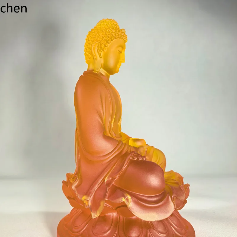 YFY  Glazed Buddhist Tathagata Buddha Han Dynasty Amitabha Buddha Figurine Home Worship Opening Gift