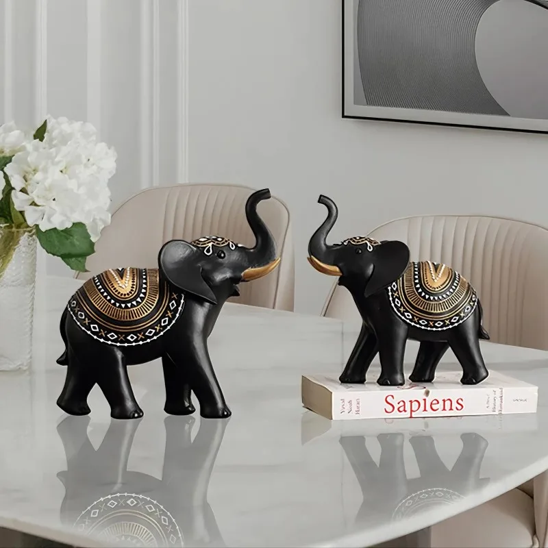 Elephant Miniatures Creative Luxury Resin Sculpture Miniatures Hand Painting Smooth Durable Statue Studyroom Decoration Crafts