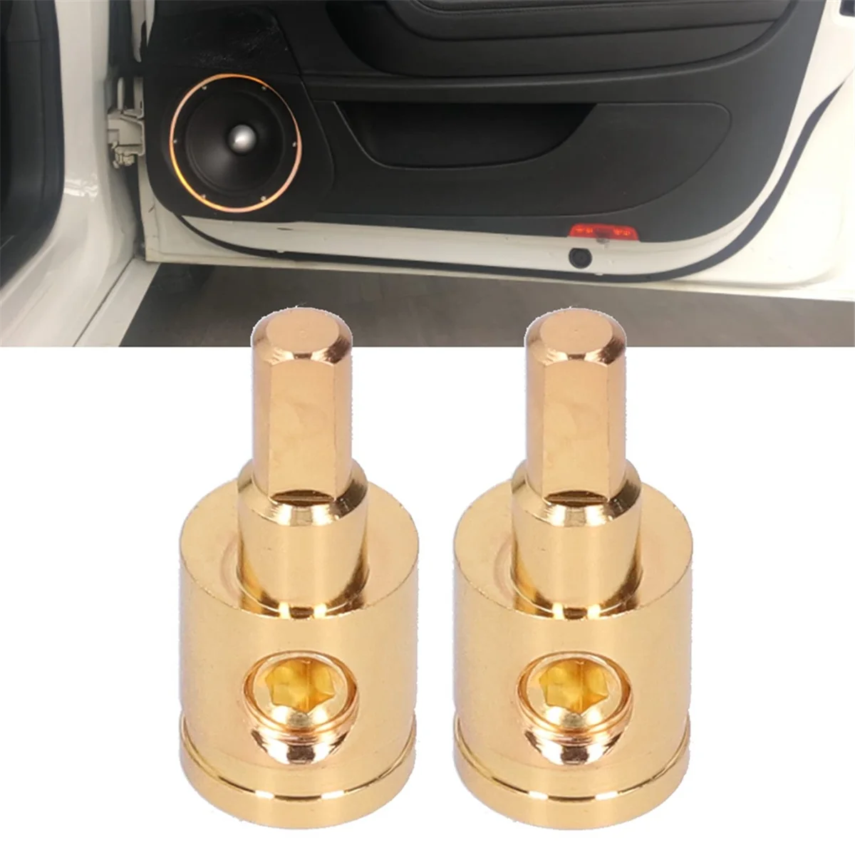 Power Wire Reducer, 0GA Pure Copper Gold Plated Wire Reducer Terminal Connector for Car Audio Amplifier ,2PCS