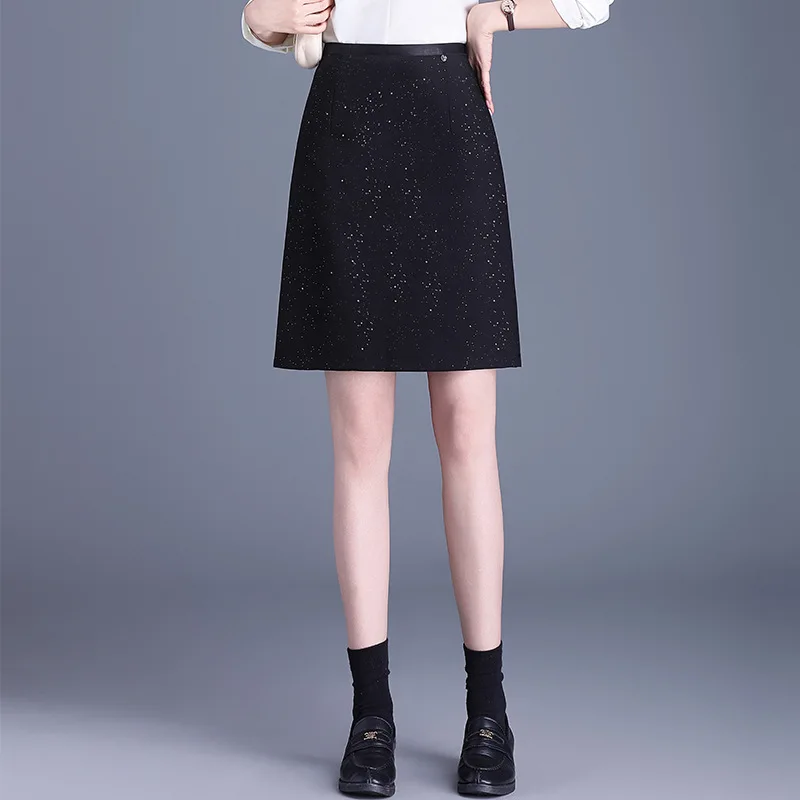 ZUZK Fashion Sequin Short Skirt Women's New Elastic Waist Package Hip Small A-line Skirt Casual Professional Skirt Work Skirt