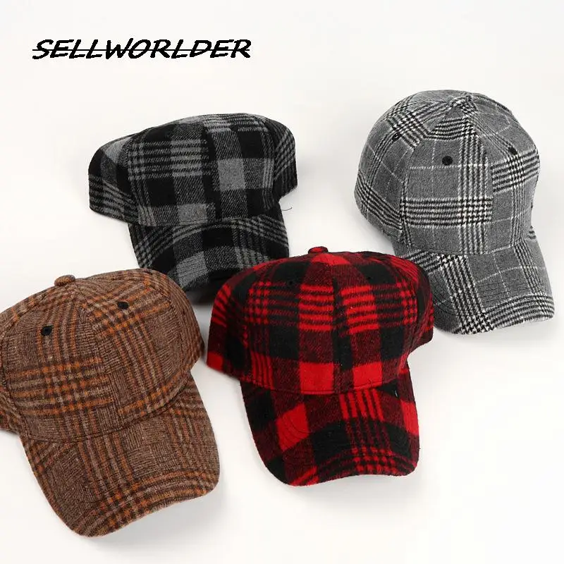 SELLWORLDER Adults Autumn and Winter Plaid  Baseball Caps 2022 Winter Hats & Caps