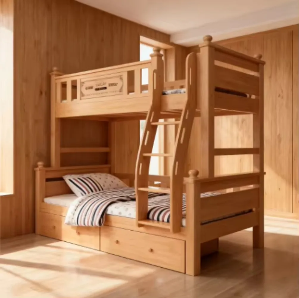 Letto a castello per bambini a grandezza naturale dal design nordico per la casa Robusta scala guardrail Vernice non tossica a base d'acqua Soggiorno ad alta sicurezza