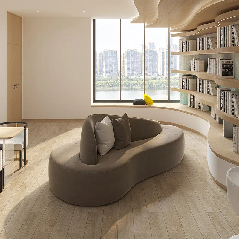 Sofá, área de estar, recepción, curvo, doble cara, creativo, minimalista, ligero, tela verde de lujo, forma especial