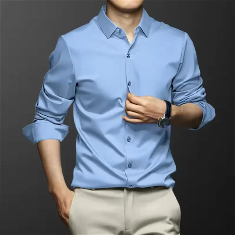 New Stretch Anti-Wrinkle Men's Shirts Long Sleeve Dress Shirts For Men Slim Fit Camisa Social Business Blouse White Shirt S-5XL