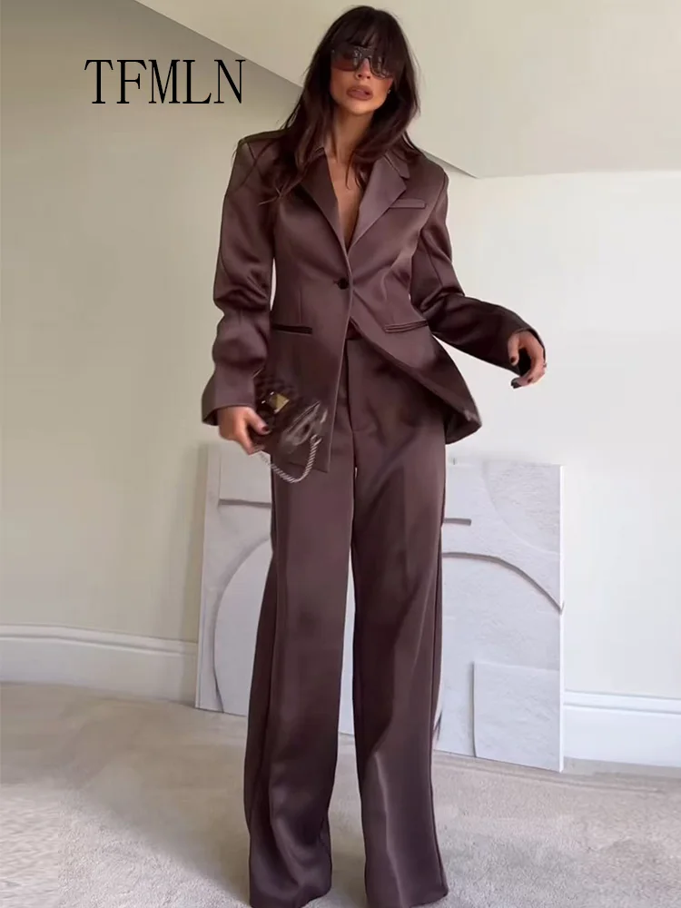 TFMLN 2026 ربيع المرأة عارية الذراعين السترة بانت الدعاوى موضة محززة زر واحد معاطف عادية مستقيم طويل بانت مكتب وتتسابق #3