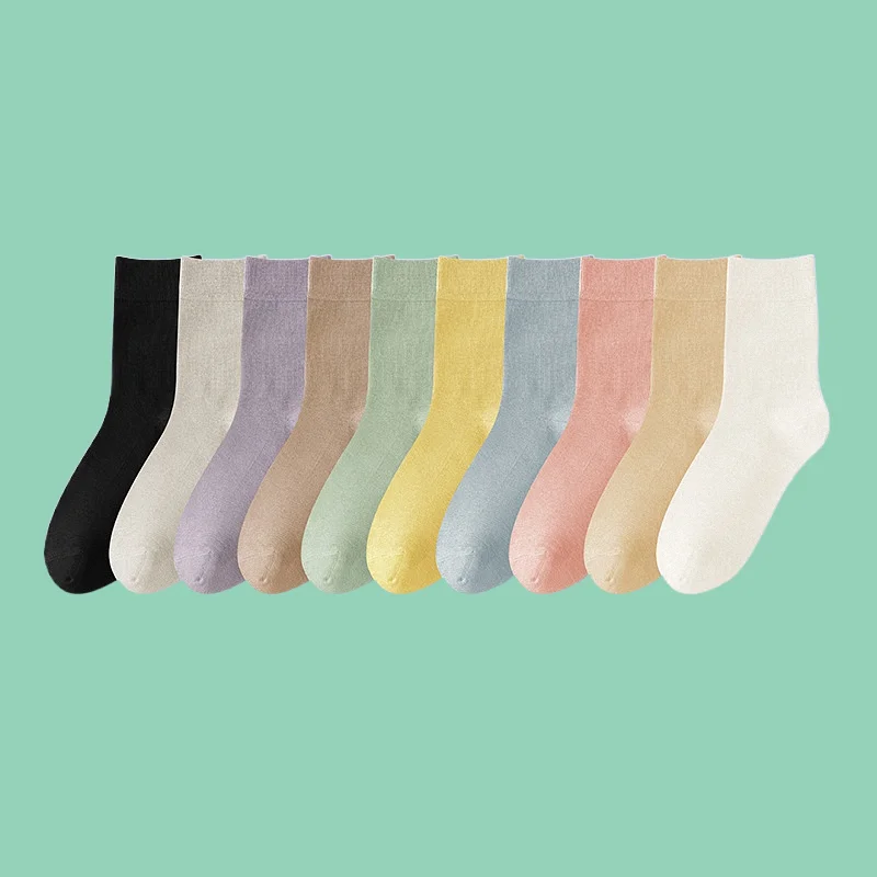 

5/10 Pairs New Fashion High Quality Women's Mid Length Socks Anti Pilling Cotton Socks Solid Color Women's Casual Long Socks