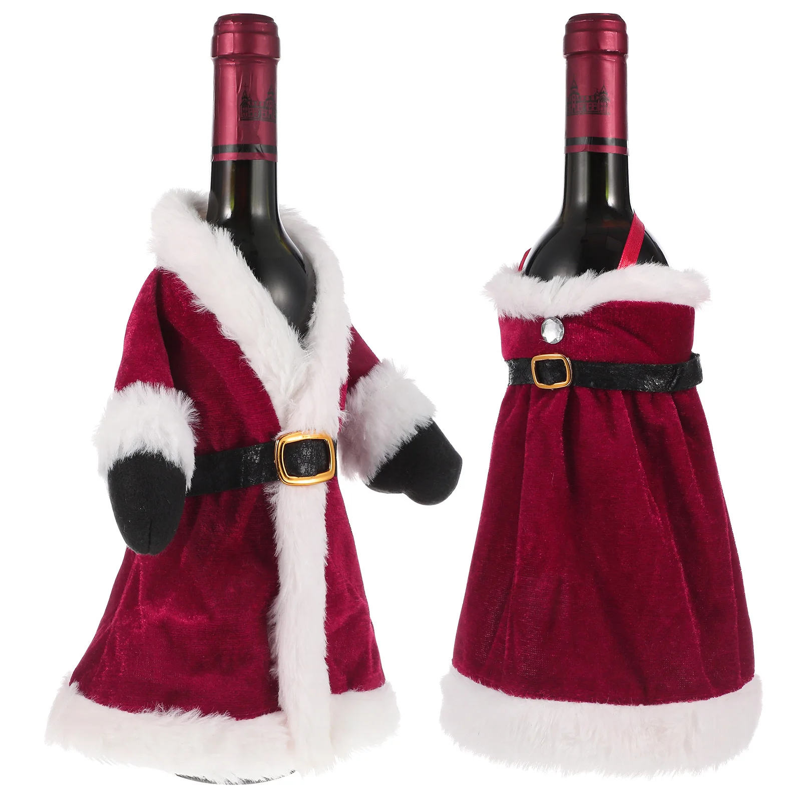 2 قطعة النبيذ الأحمر فستان عيد الميلاد غطاء أكياس زجاجة التفاف الحقيبة عطلة زينة حفلات الزفاف النبيذ الأحمر فستان عيد الميلاد