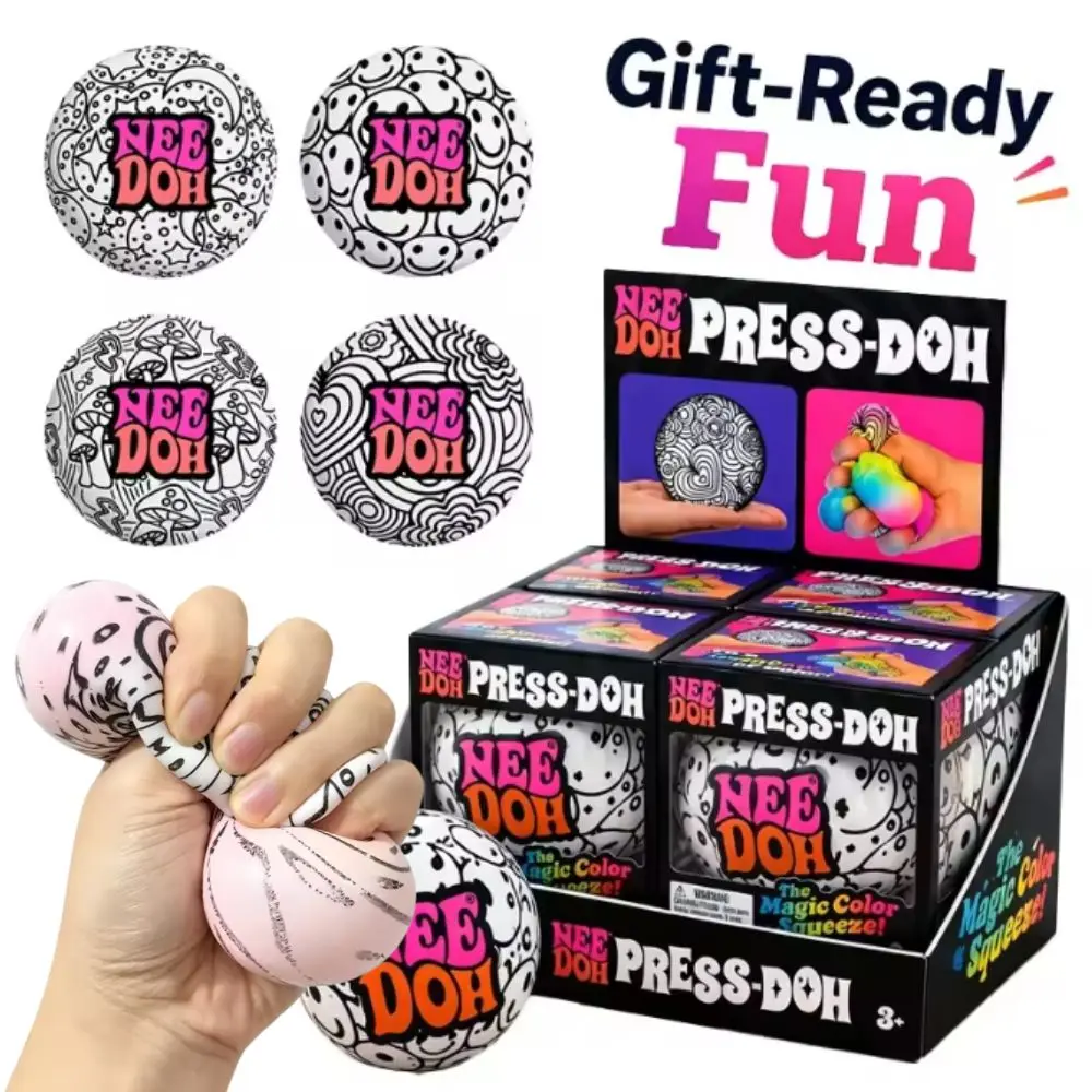 Schylling Needoh Press-Doh Farbwechselnder Quetsch-Fidget-Ball Spielzeug mit Teigfüllung, Doodle-Muster, Schnell Rückfedernd, Sensorisches Spielzeug für Autismus