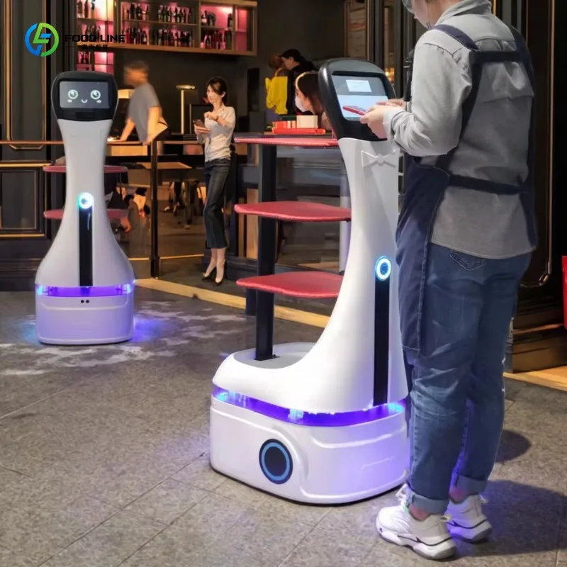 Auto Food Delivery Service Robot 10.1 Inch Screen Laser Navigation 12H Runtime For Canteen