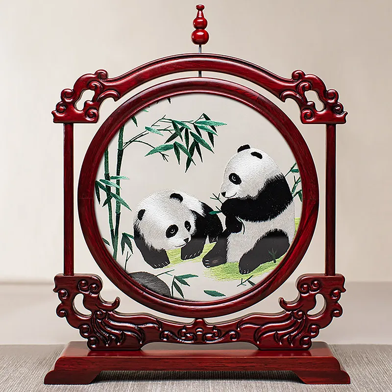 Handmade Suzhou embroidery ornament Double-sided embroidery handicrafts New Chinese desktop office decorative desktop screen