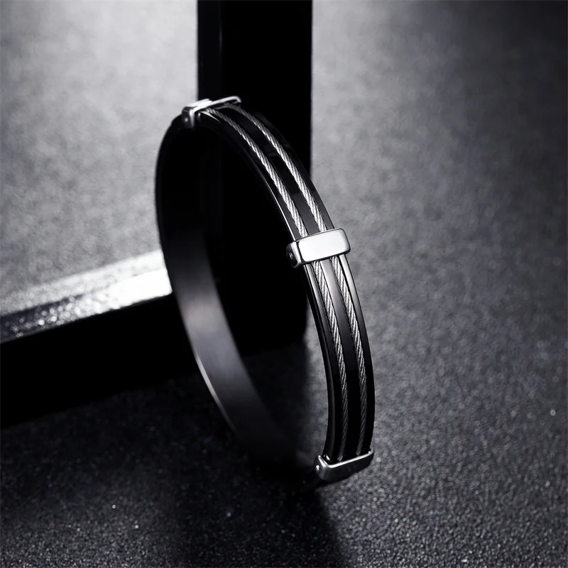 Classic Titanium Steel Bracelet Black Gold Silver Four Color Wire Rope Bracelets & Bangles Fashion Men Bracelet Trend Jewelry