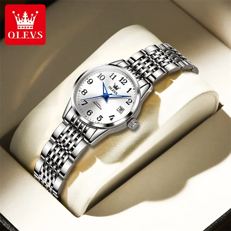 OLEVS Classic Automatic Mechanical Watch for Women Luxury Stainless Steel Waterproof Luminous Elegant Ladies Wristwatches Reloj