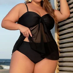 New Sexy Big Bikini Plus Size Swimdress for Chubby Women Swimsuit Brazilian Bathing Suit 2025 Mujer Large Swimwear Tankini Black