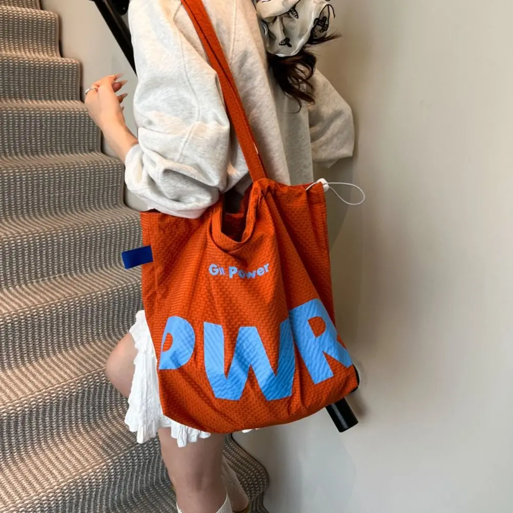 

Korean Style Woman's Shoulder Bag Lightweight Portable Letter Printing Drawstring Bag Casual Eco-Friendly