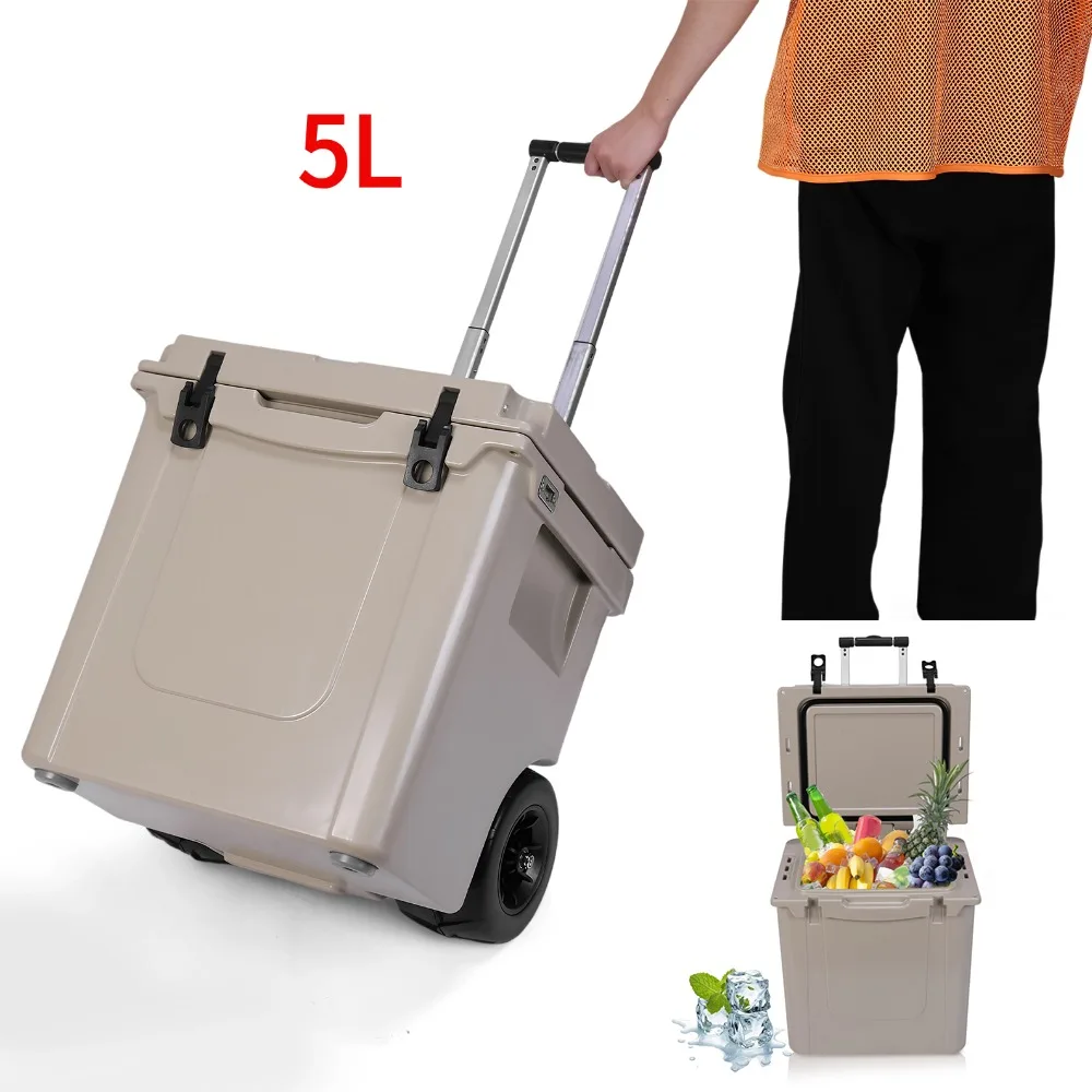 

5L Insulated Box with Wheels Trolley Car Fresh Box Outdoor Portable Cooler Case Ice Bucket for Beach Camping Picnics