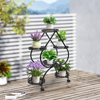 6 Trays 4-Tier Metal Plant Stand, Outdoor Indoor Flower Pot Rack, Garden Display Shelf, Iron Frame, with Wheels