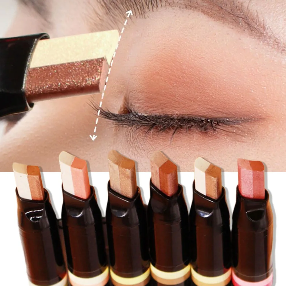 Bâton de fard à paupières Double couleur dégradé, crayon bicolore scintillant métallique, stylo ombre à paupières paresseux, étanche 2 en 1, cosmétique pour les yeux