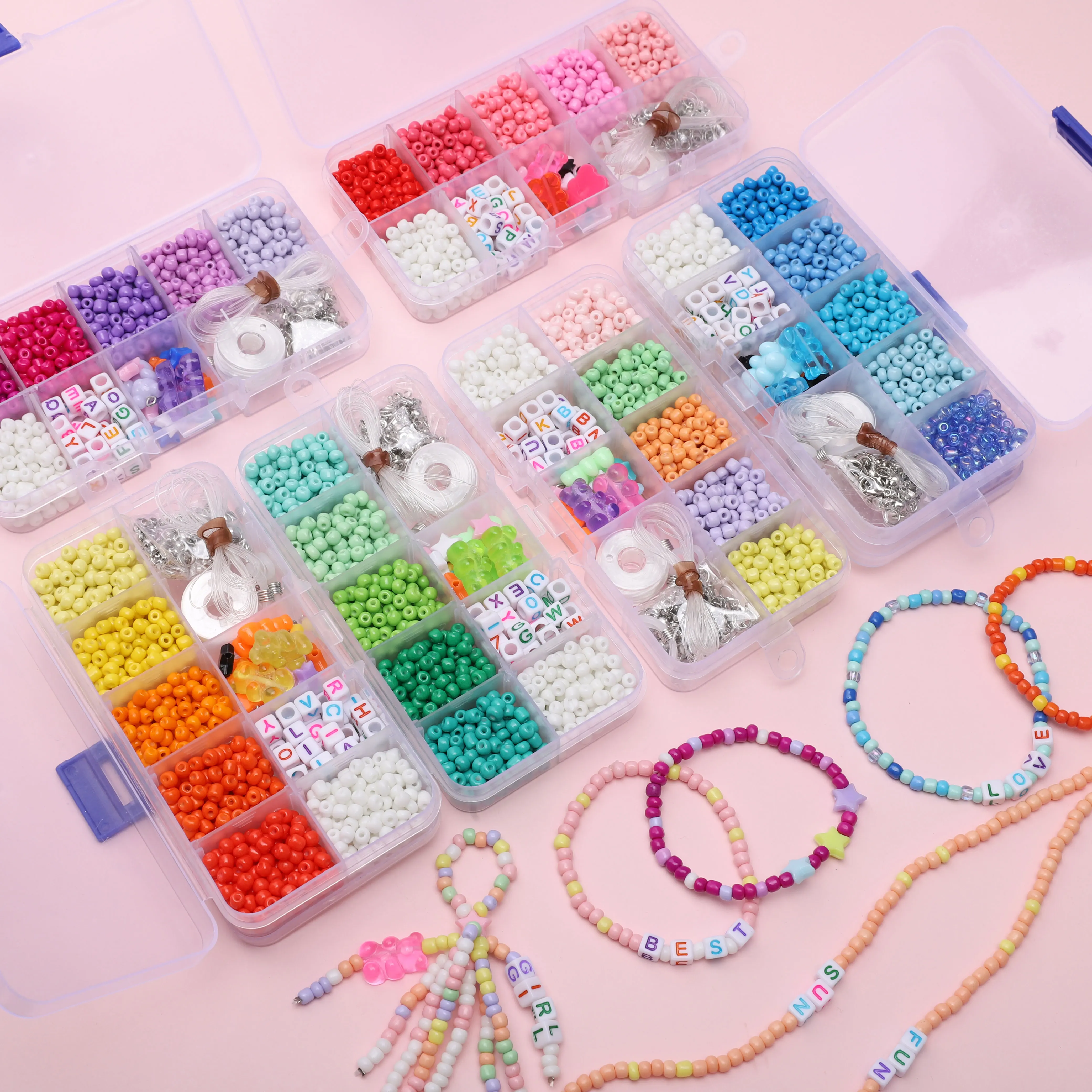 

10 Grids Acrylic Bear Beads Spacer Chain Beads Set for DIY Bracelet Necklace Jewelry Making Accessories Crafts Kit