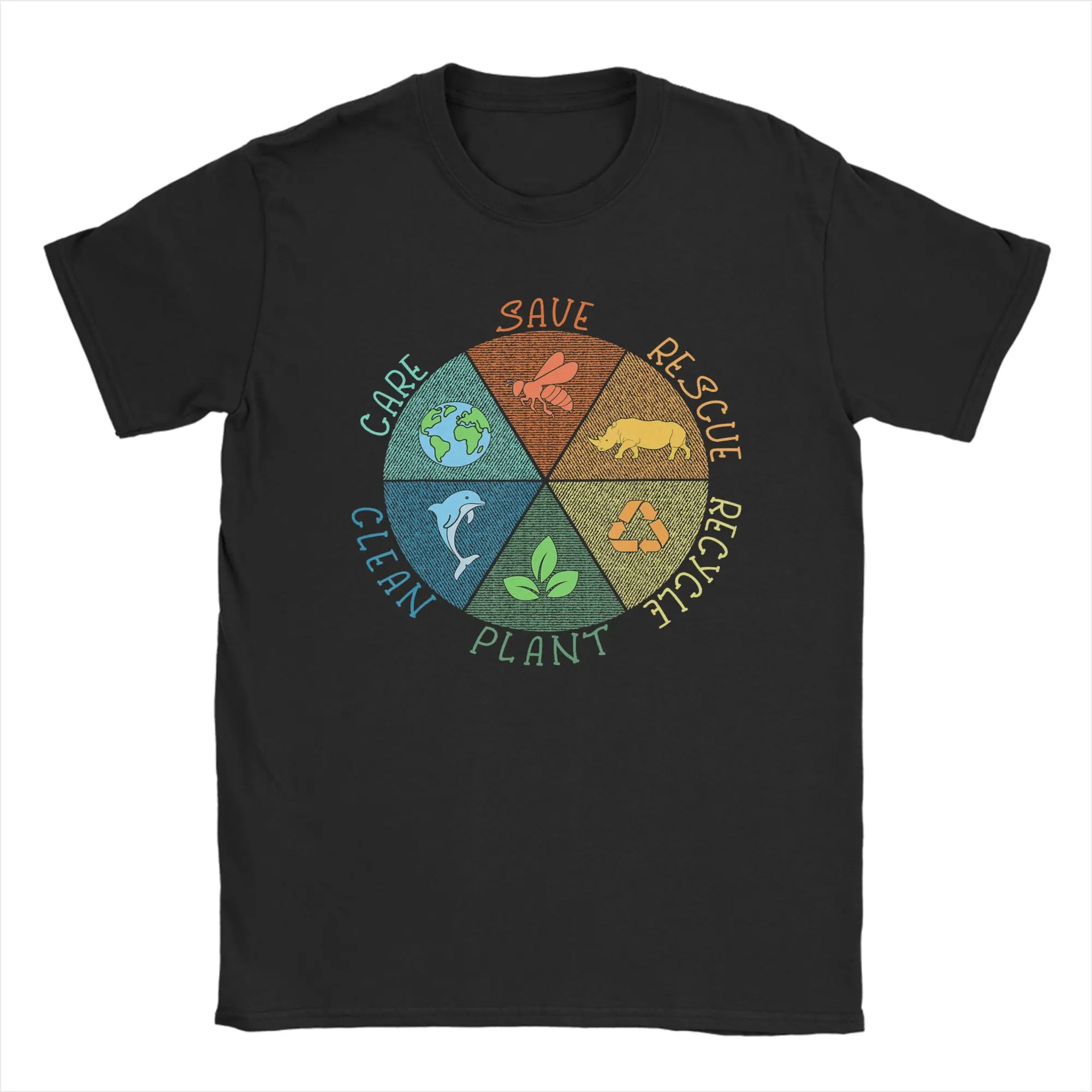 Earth Day Save Bees Rescue Animals Recycle Plastic T-Shirt Mens Cotton T Shirts O Neck Hipster Tee Shirt Oversize Clothing