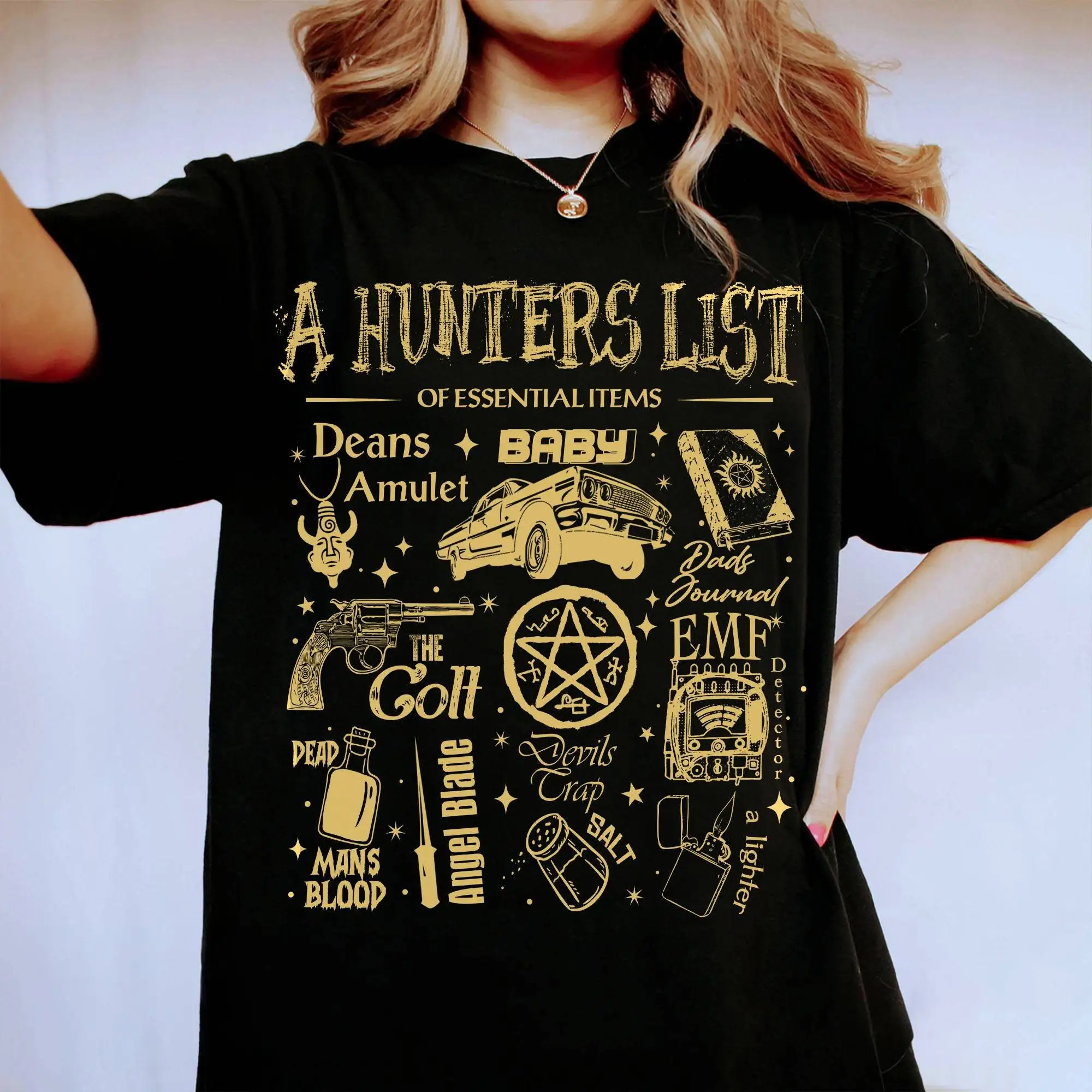 Vintage Supernatural A Hunters List of Essential Items T Shirt Sam And Dean cT Castiel