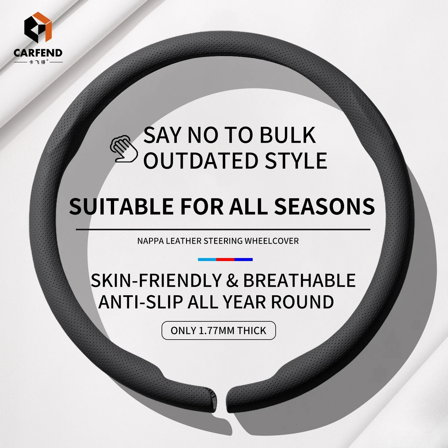 2026 New Ultra‑Thin Suede Nappa Steering Wheel Cover, All‑Season Universal Anti‑Slip Sweat‑Absorbent Auto Interior Accessories