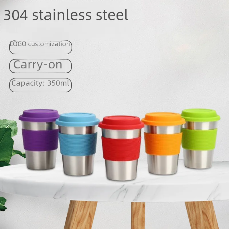 Cross-border wholesale 304 stainless steel car silicone cup single-layer beer cup pint cup coffee cup with cup cover Flask set