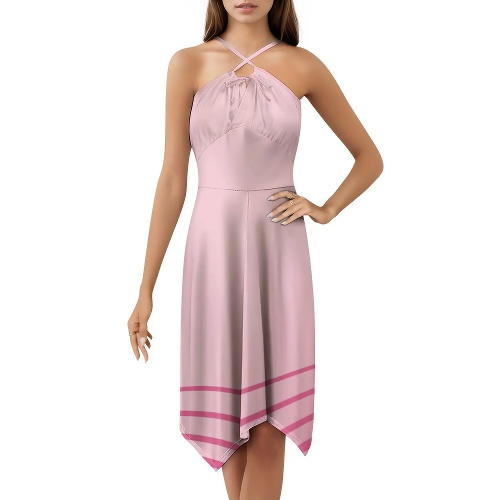 فستان وردي نسائي أنيق للحفلات فستان على شكل حرف A مع خيارات قصيرة/طويلة/بدون أكمام ملابس نسائية ليلو #5