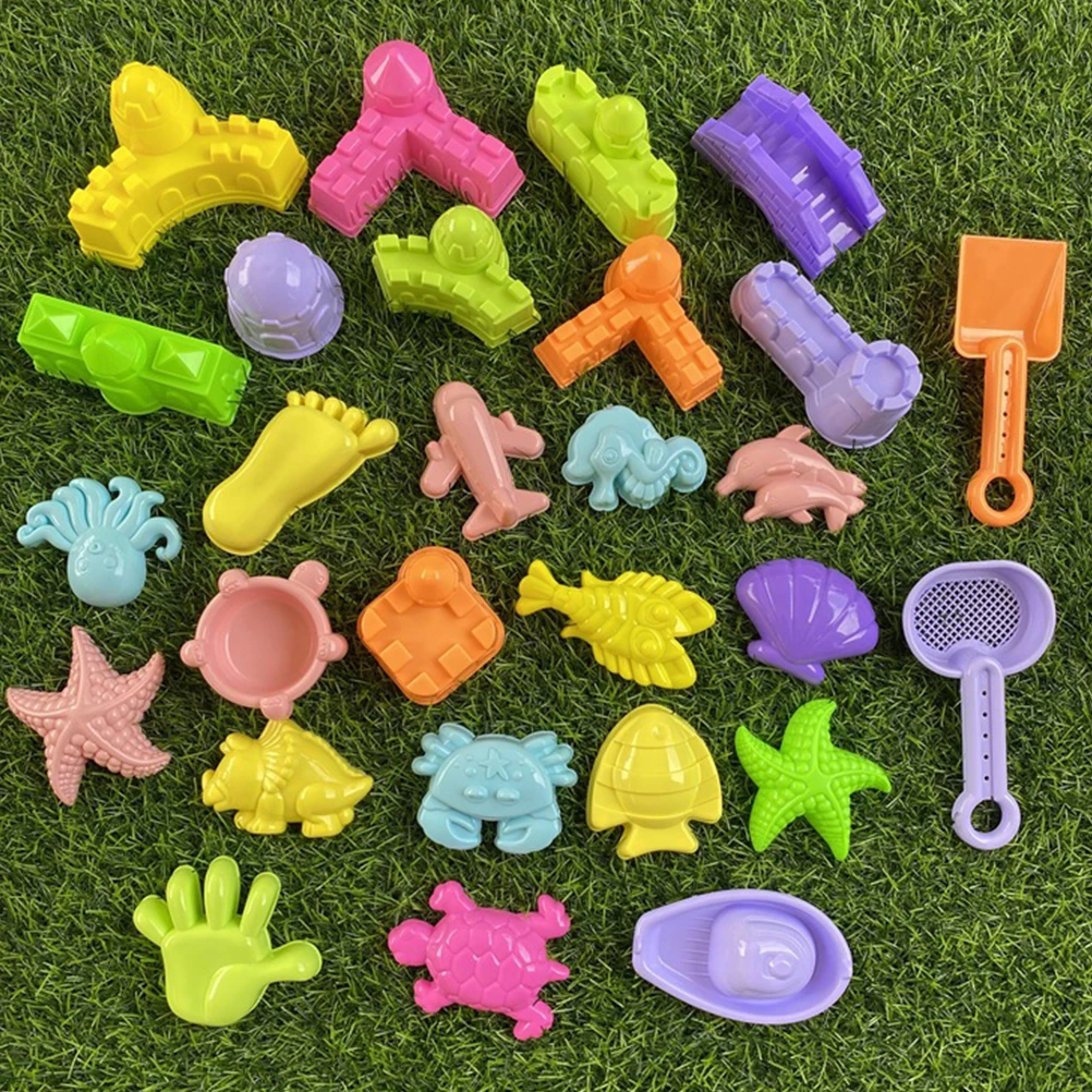 

28Pcs Bright Beach Molds Kids Sand Mold Toys Comfort Grip Plastic Outdoor Children
