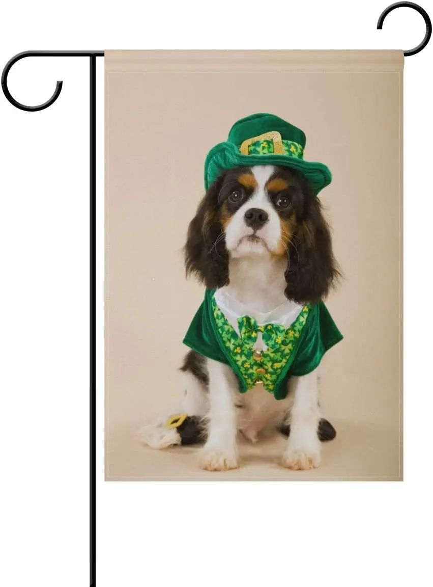 ALAZA Cavalier King Charles Spaniel Dog St Patrick Day Decorative Garden Flag 12 x 18 inch Double Sided Yard Flag