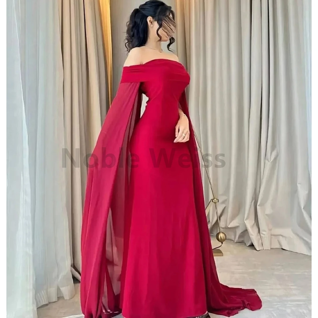 オフショルダー サテン イブニング ドレス マーメイド フロアレングス プロムドレス 特別な日のドレス カスタマイズ