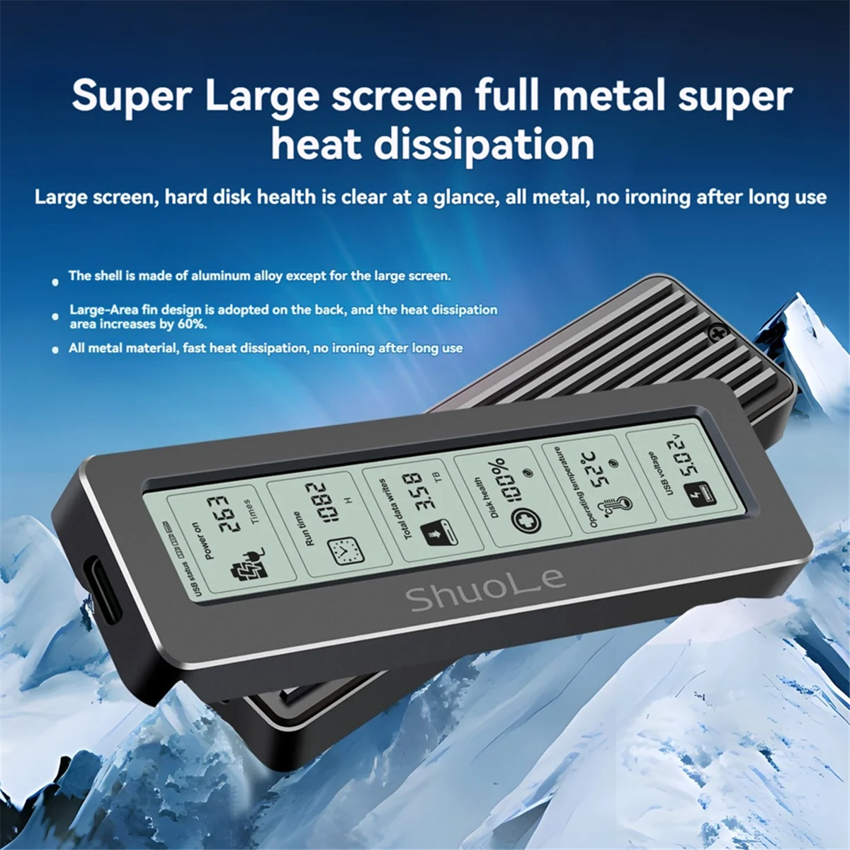A52TSHuoLe M. 2 NVME/NGFF Dual Protocol SSD Enclosure with Display Screen Intelligent Digital Health Detection Type-C 3.2 10Gbps