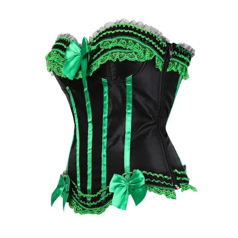 Green Corset Dresses Burlesque Plus Size Lingerie Zip Bustier Lace Skirts For Women Party Gothic Lolita Sexy Korsett 6xl