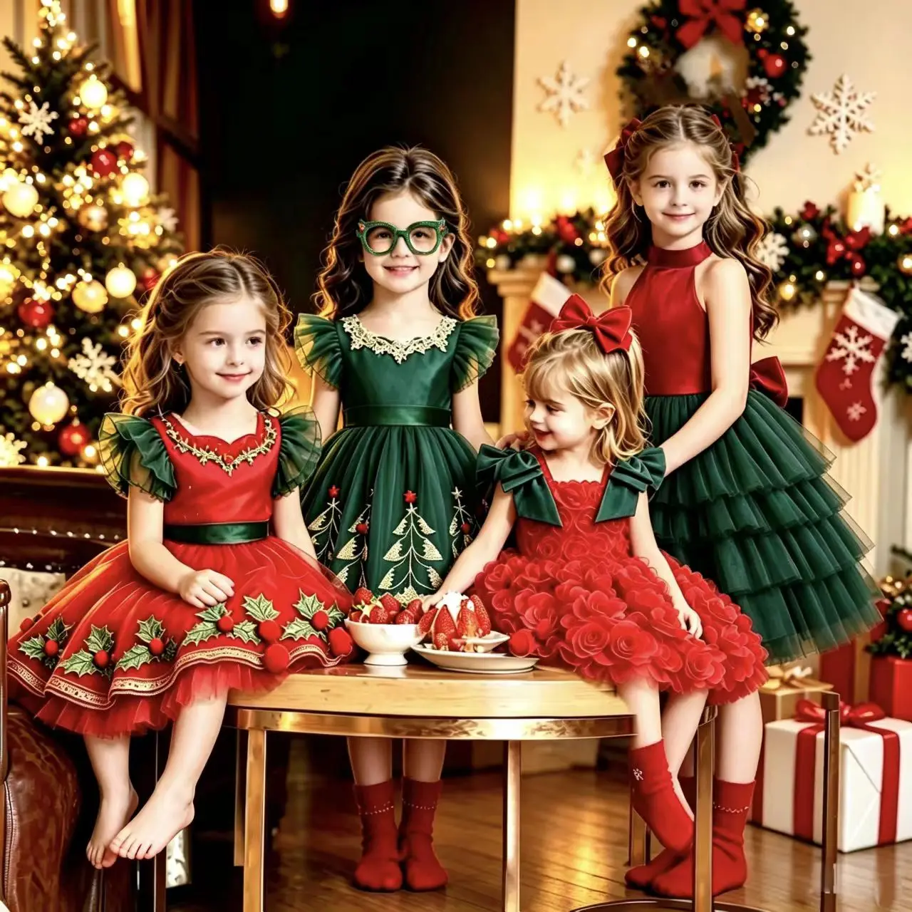 Vestido de tul con lazo y diseño festivo para niña, ideal para cenas de Navidad, vestido de malla verde para cumpleaños infantiles, atuendos de carnaval, elegante.