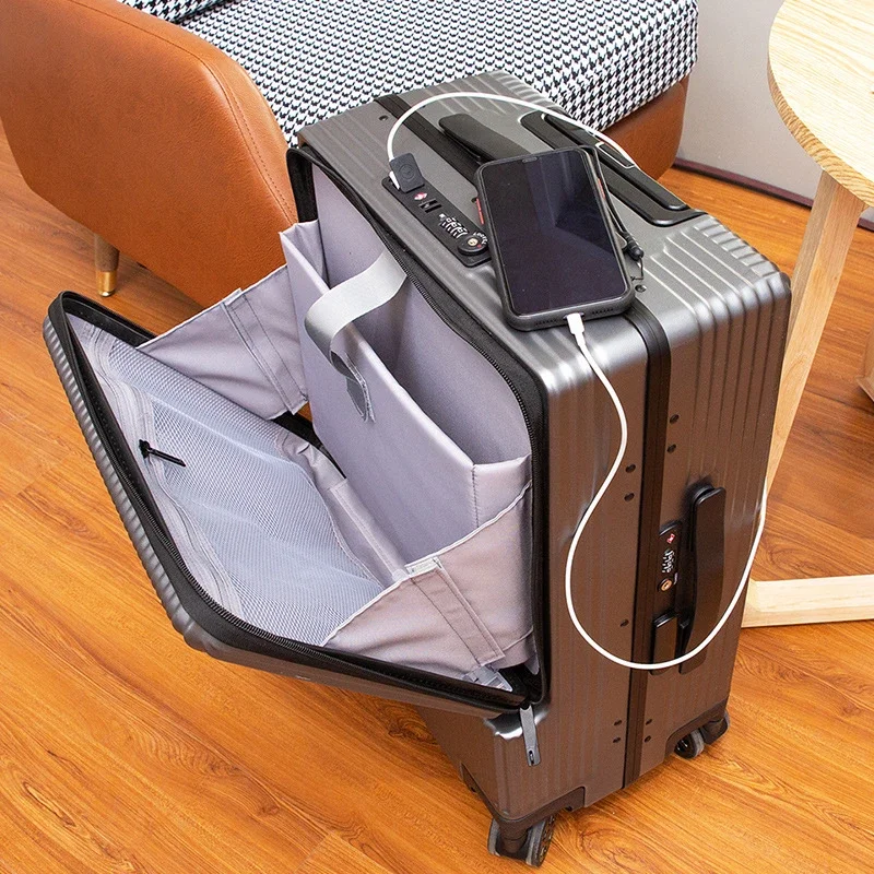 Trolley con telaio in alluminio valigia da viaggio d'affari su ruote valigia borsa per Laptop bagaglio a rotelle con pacchetto Micro USB