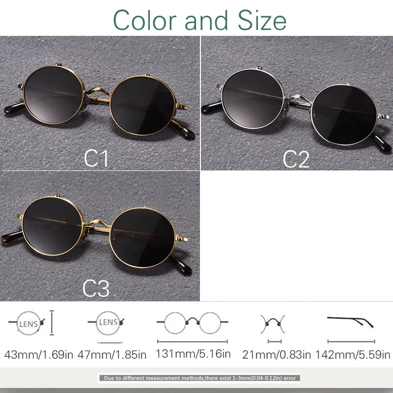 Retro round pure titanium UV400 polarized light clip sunglasses with anti UV and anti reflection flip vintage glasses with 4lens