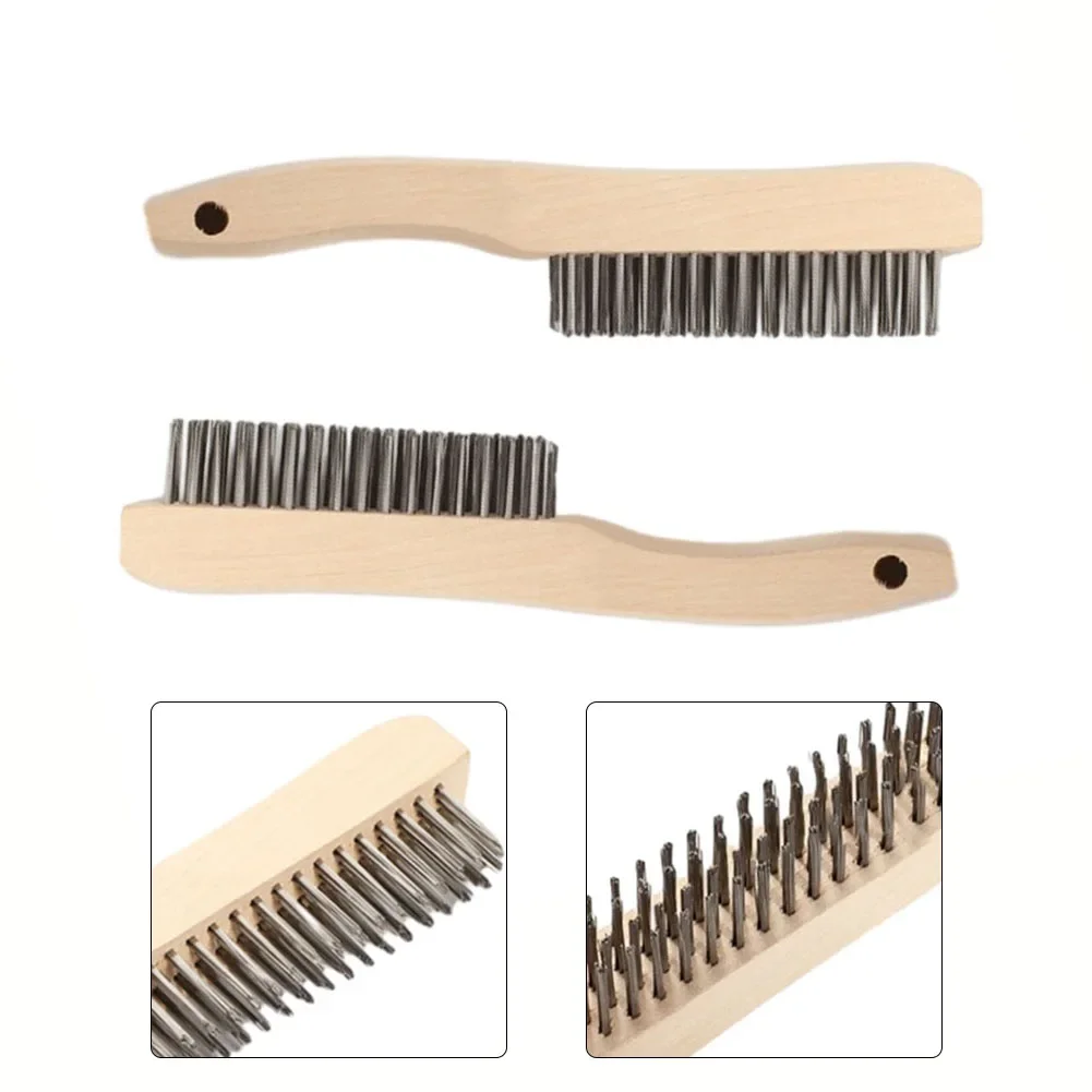 2pcs 14 Inch Steel Wire Brush Wood Handle Scratch Derusting Brush For Metal Cleaning Polishing Paint Remove Hand Tools