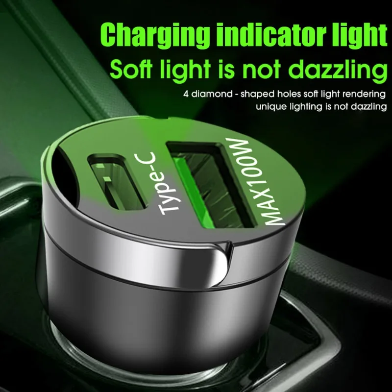 100W Car Charger USB Type C Dual Port PD QC Fast Charging Car Phone Charger Type C Adapter For iphone Huawei Xiaomi