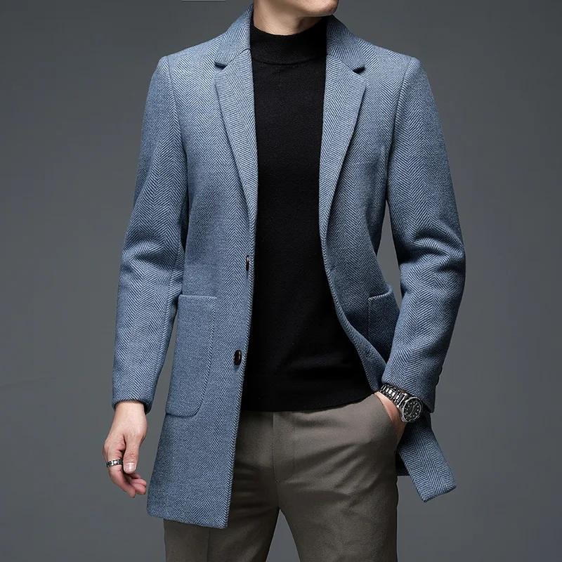 

Winter Essentials Men's Padded Wool-blend Coat Sharp Suit Lapel Effortless Business-casual Outfits Grey Brown Blue Overcoat Male