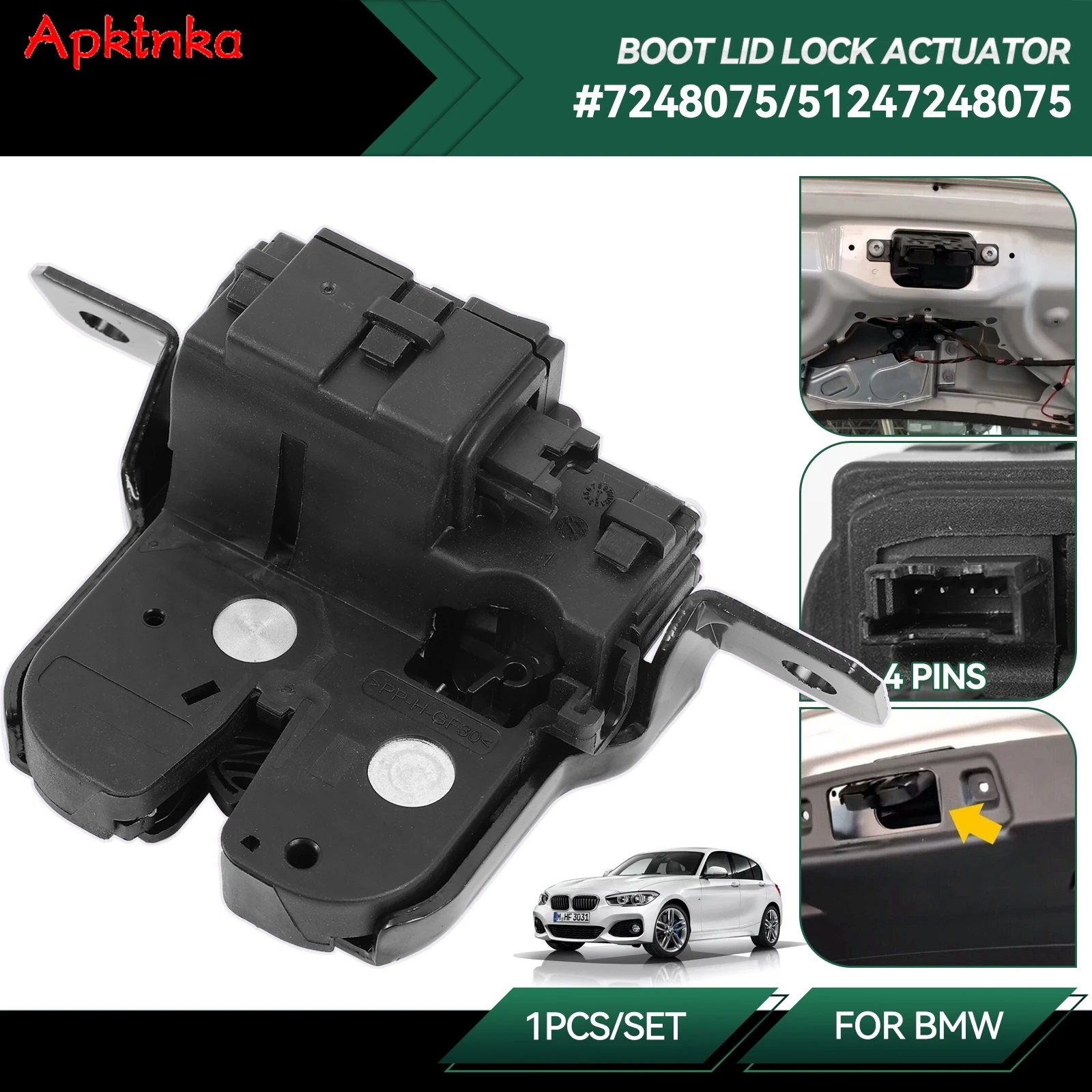 

4 Pins 51247248075 7248075 Tailgate Boot Lid Trunk Motor Lock Latch Actuator for BMW 1 Series F20 / F21 LCI I3 51 24 7 248 075