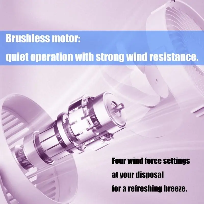 مروحة طاولة صغيرة قابلة لإعادة الشحن USB، 4 سرعات، مروحة مكتب USB هادئة للمكتب المنزلي N58D