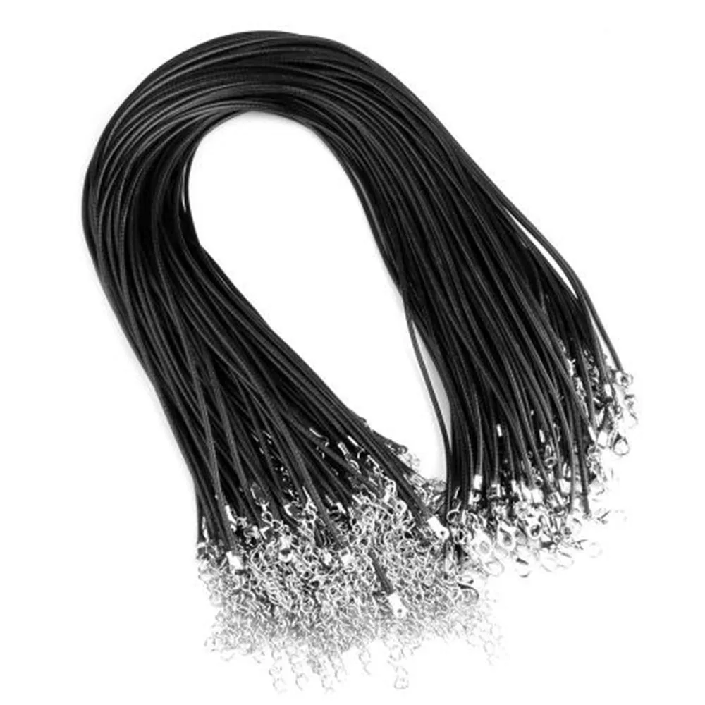 20pcs 1,5mm 2mm schwarze Wachs schnur kette 45cm Leders eil Halskette Karabiner verschluss DIY Schmuck machen Ergebnisse Zubehör Großhandel