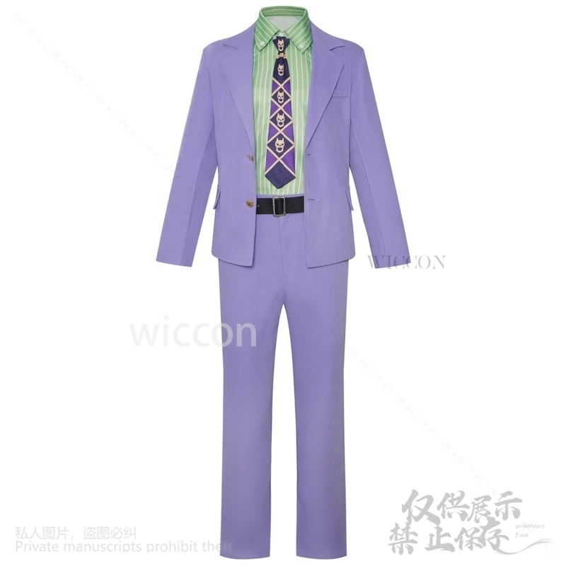Kira 섹시한 남자 요시카게 의상 애니메이션 코스프레 Bizarreee 회사원 의류 보라색 제복 정장 넥타이 가발 다이아몬드 맞춤형