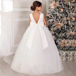 Big Bow White Bridesmaid Dress for Girls Baptism Wedding Party Prom Princess Dresses First Communion Birthday Pageant Ball Gown